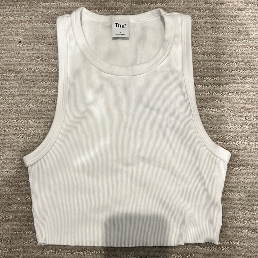 TNA White Ribbed Crop Tank